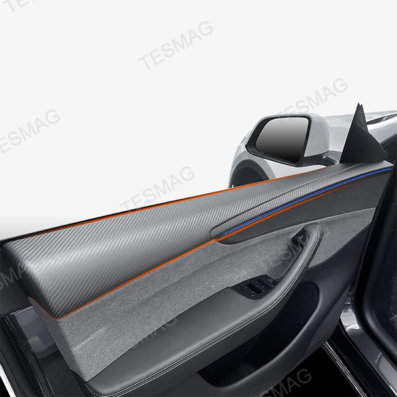 Carbon Fiber Front & Rear Door Panel  Overlays for Tesla Model Y Juniper