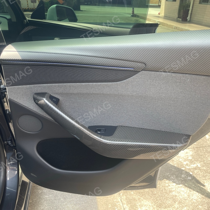 Carbon Fiber Front & Rear Door Panel  Overlays for Tesla Model Y Juniper