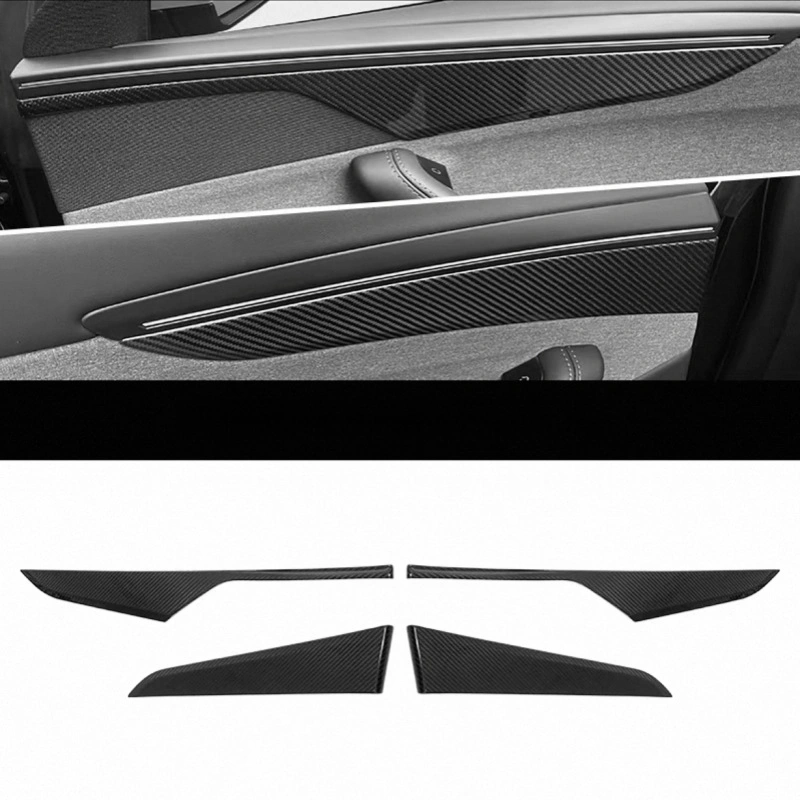 Carbon Fiber Front & Rear Door Panel Trim Covers for Tesla Model Y Juniper