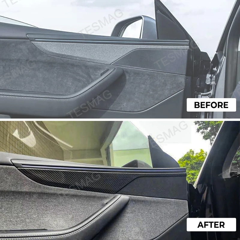 Carbon Fiber Front & Rear Door Panel Trim Covers for Tesla Model Y Juniper