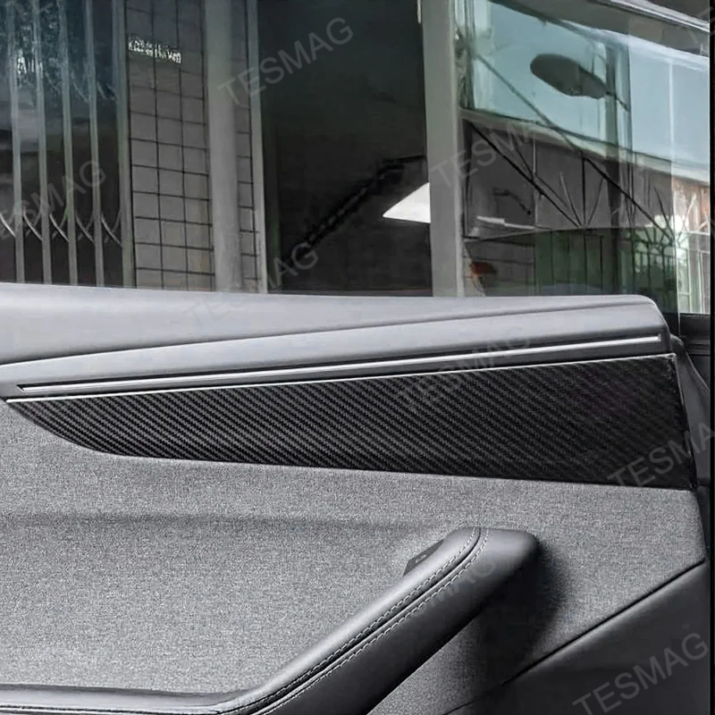 Carbon Fiber Front & Rear Door Panel Trim Covers for Tesla Model Y Juniper