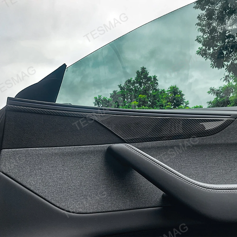 Carbon Fiber Front & Rear Door Panel Trim Covers for Tesla Model Y Juniper
