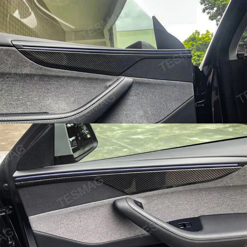 Carbon Fiber Front & Rear Door Panel Trim Covers for Tesla Model Y Juniper