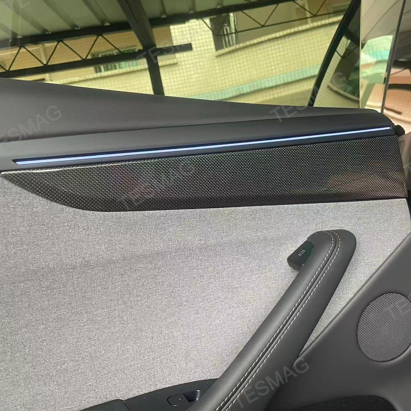 Carbon Fiber Front & Rear Door Panel Trim Covers for Tesla Model Y Juniper