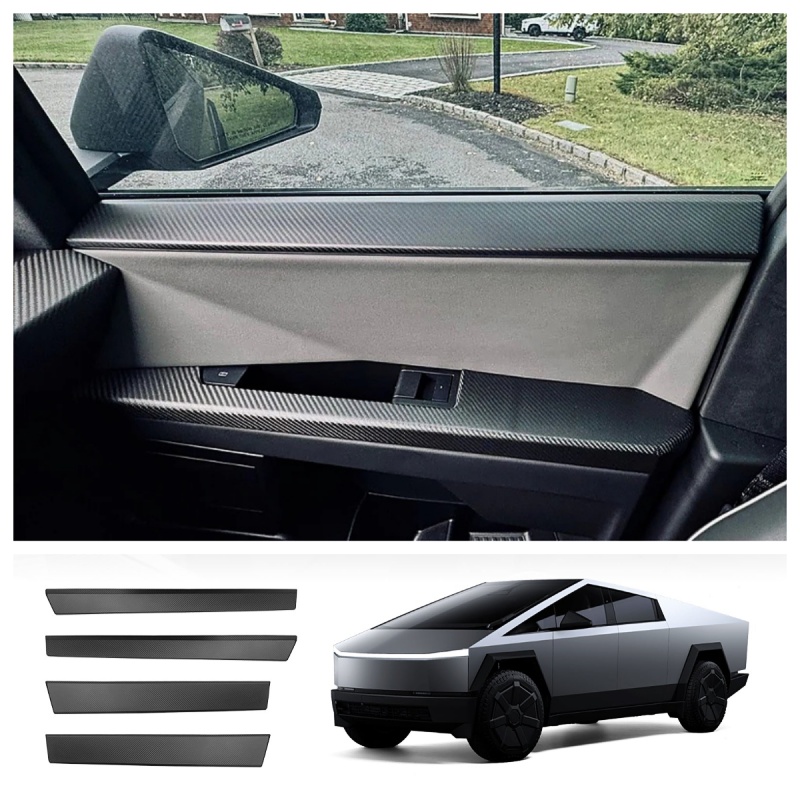 Carbon Fiber Front & Rear Door Panel Upper Trim Covers for Tesla Cybertruck 2024-2025