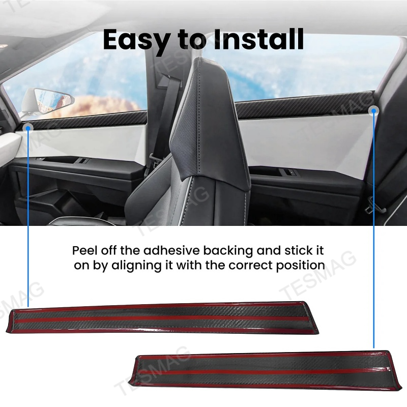 Carbon Fiber Front & Rear Door Panel Upper Trim Covers for Tesla Cybertruck 