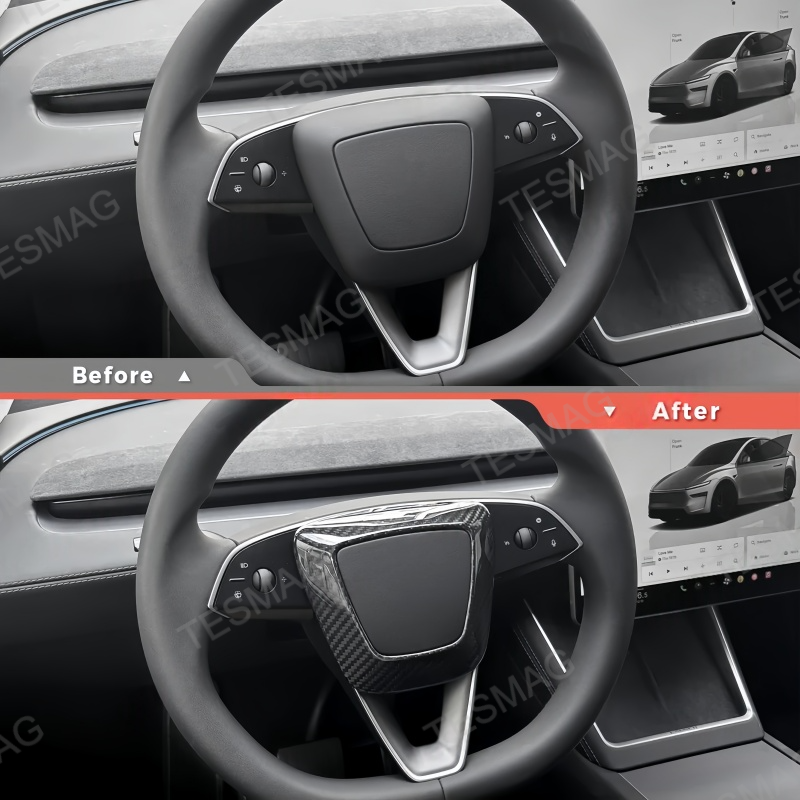 Carbon Fiber Steering Wheel Airbag Decoration Cover for Tesla Model 3 Highland/Model Y Juniper