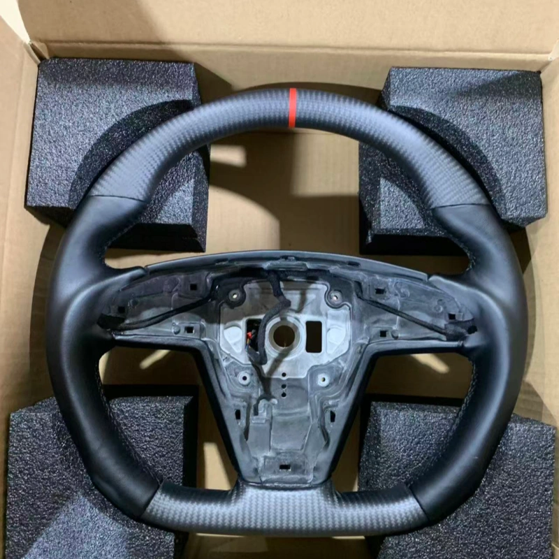 Carbon Fiber Steering Wheel Nappa Leather Handles for Tesla Model X/S
