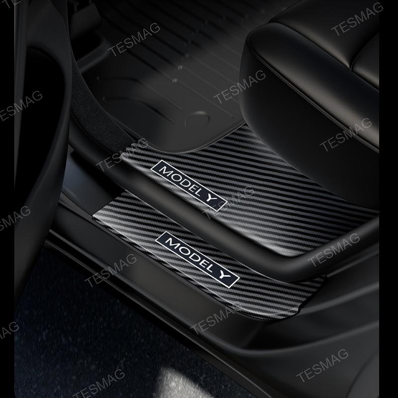 Carbon Fiber Style Front and Rear Door Sill Protector Set for Tesla Model Y Juniper