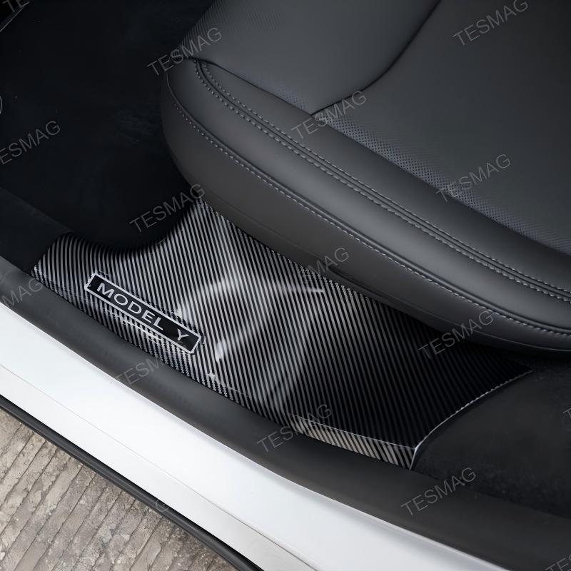 Carbon Fiber Style Front and Rear Door Sill Protector Set for Tesla Model Y Juniper