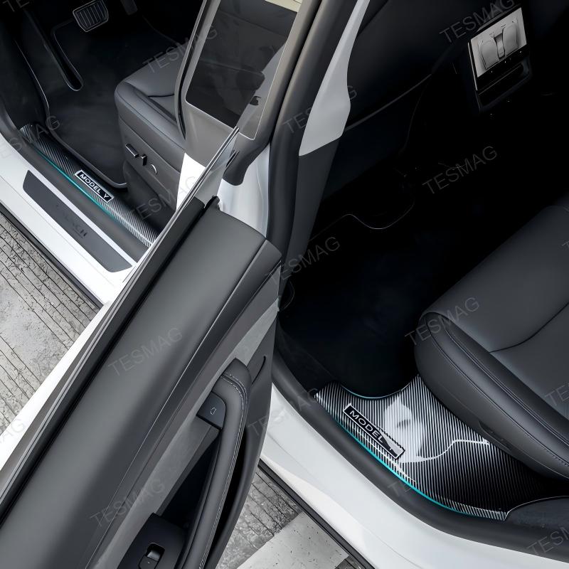 Carbon Fiber Style Front and Rear Door Sill Protector Set for Tesla Model Y Juniper