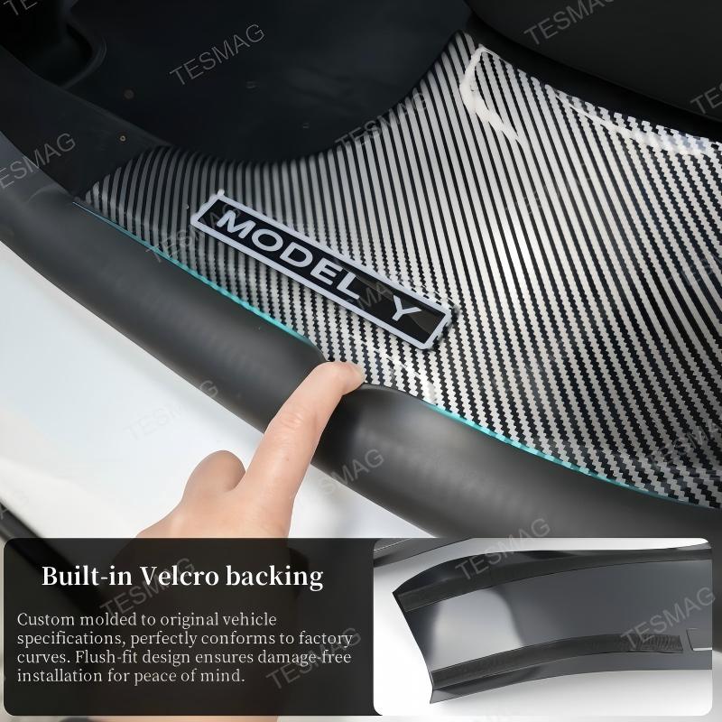 Carbon Fiber Style Front and Rear Door Sill Protector Set for Tesla Model Y Juniper