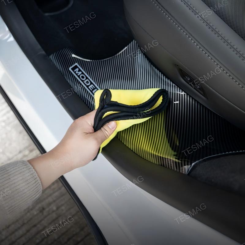 Carbon Fiber Style Front and Rear Door Sill Protector Set for Tesla Model Y Juniper