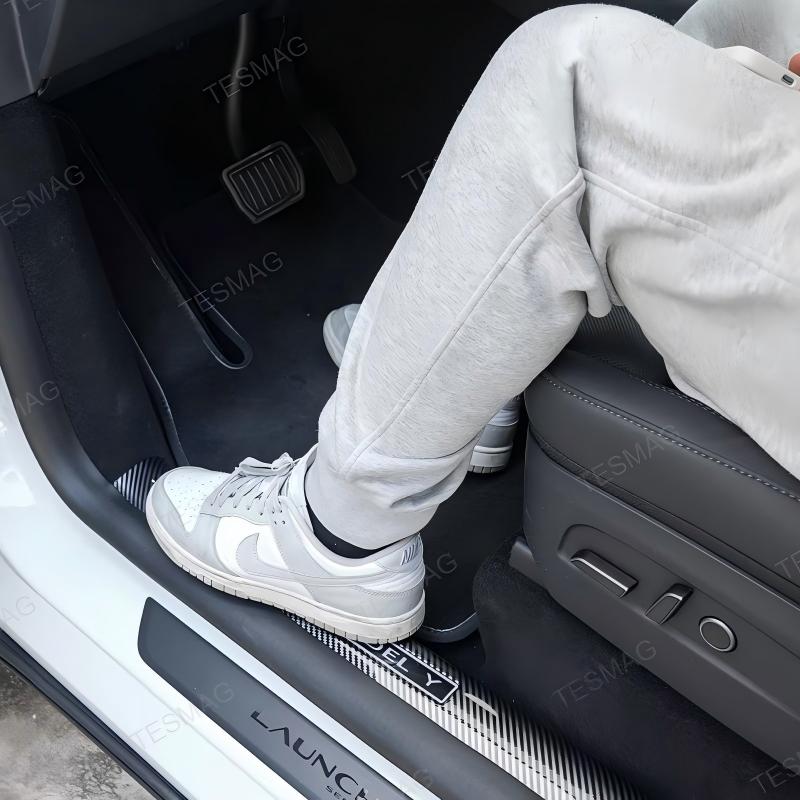 Carbon Fiber Style Front and Rear Door Sill Protector Set for Tesla Model Y Juniper