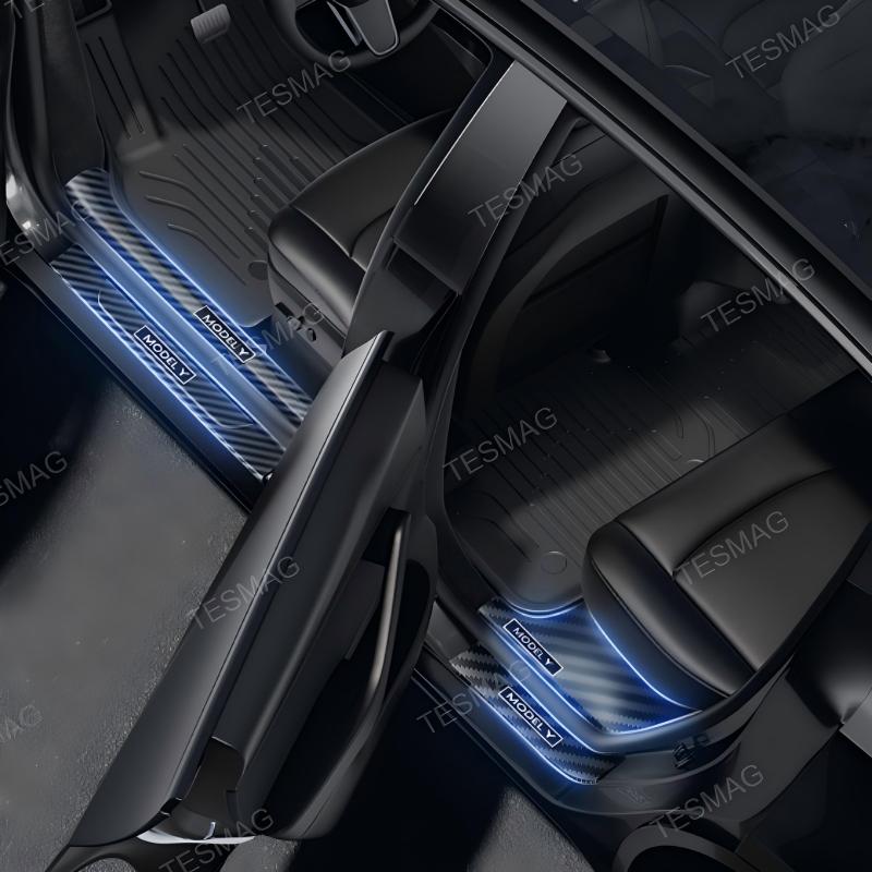 Carbon Fiber Style Front and Rear Door Sill Protector Set for Tesla Model Y Juniper