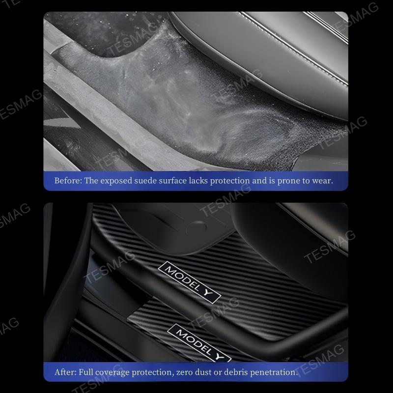 Carbon Fiber Style Front and Rear Door Sill Protector Set for Tesla Model Y Juniper