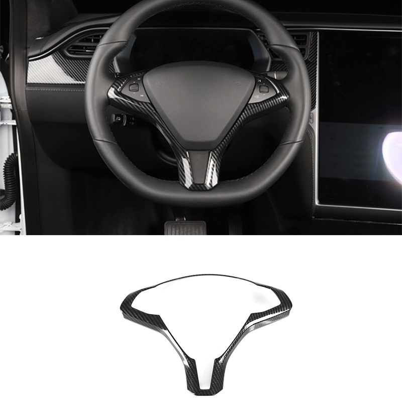 Carbon Fiber Style Steering Wheel Frame Trim Cover for Tesla Model S (2014-2021)