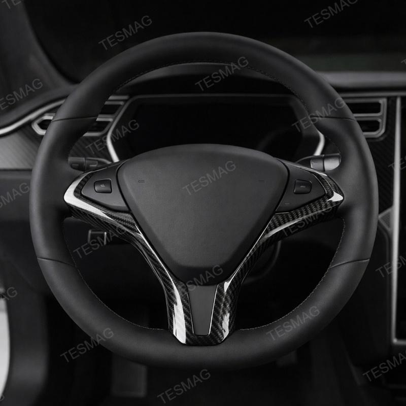 Carbon Fiber Style Steering Wheel Frame Trim Cover for Tesla Model S (2014-2021)