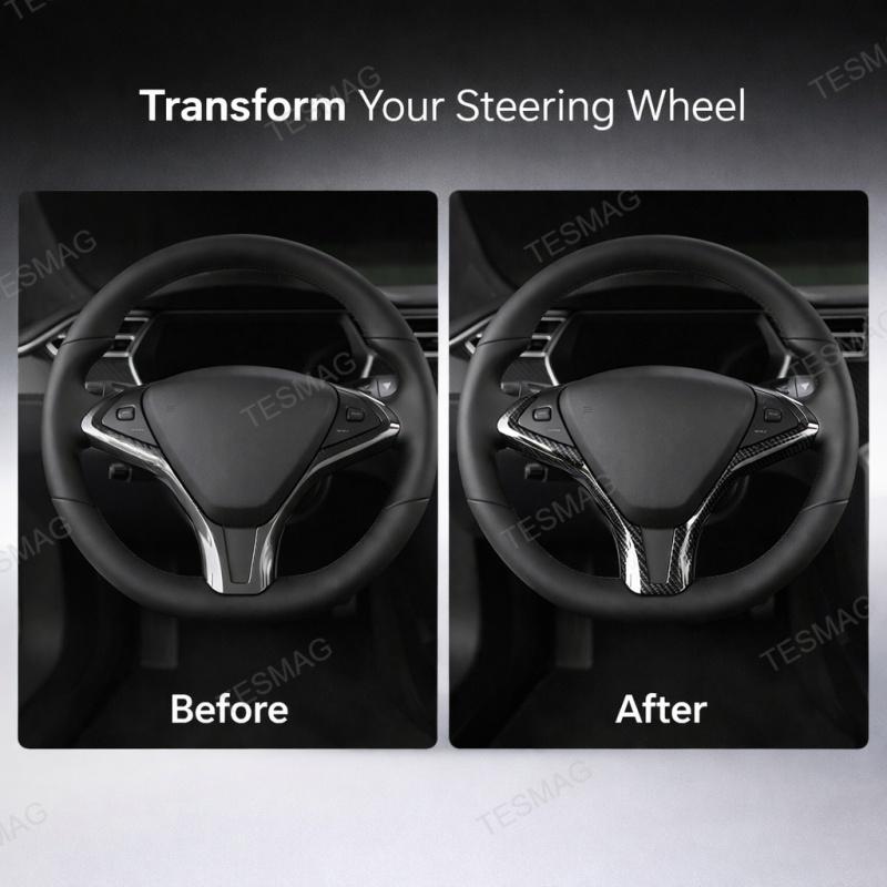 Carbon Fiber Style Steering Wheel Frame Trim Cover for Tesla Model S (2014-2021)