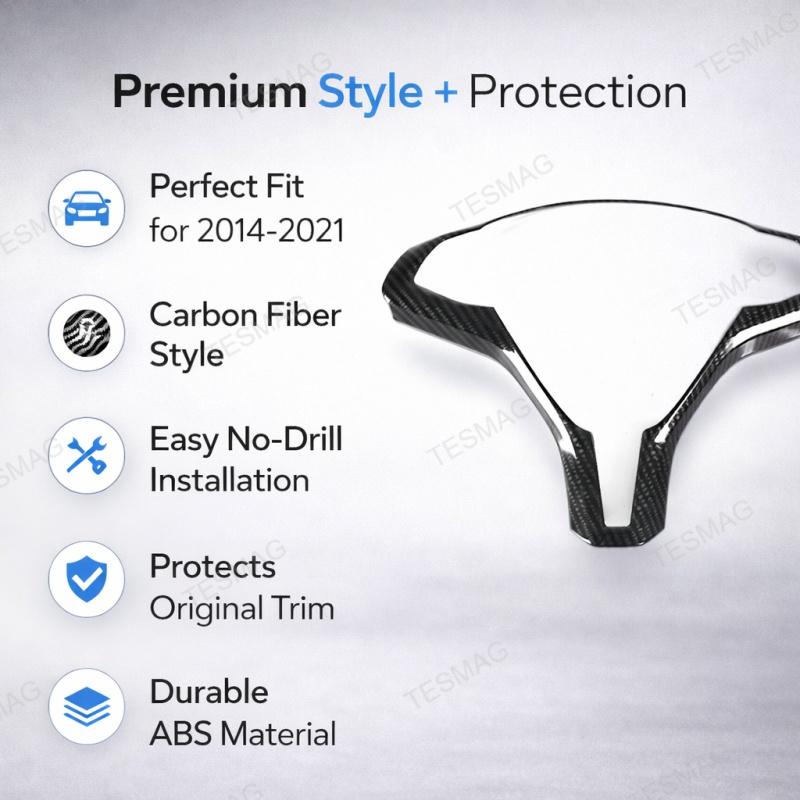 Carbon Fiber Style Steering Wheel Frame Trim Cover for Tesla Model S (2014-2021)