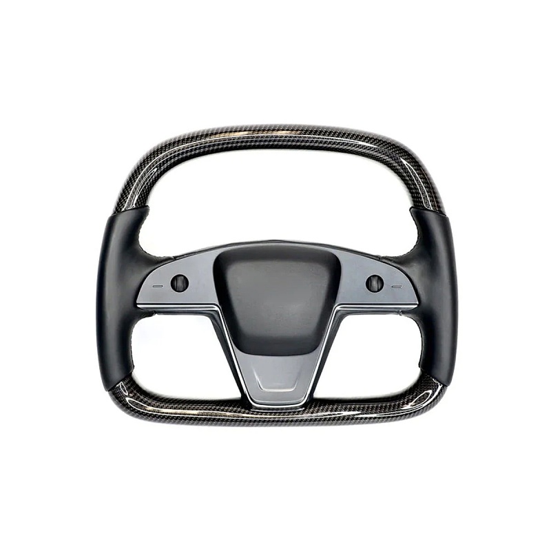 Carbon Fiber Yoke D-Round Steering Wheel for Tesla Model S Plaid (2021-2022)