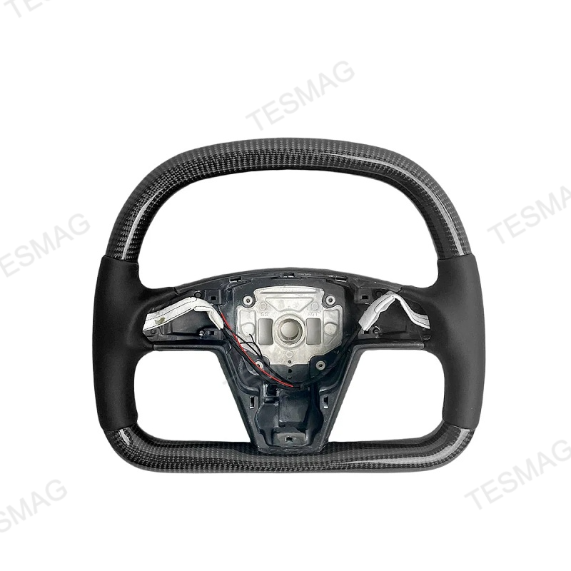 Carbon Fiber Yoke D-Round Steering Wheel for Tesla Model S Plaid (2021-2022)