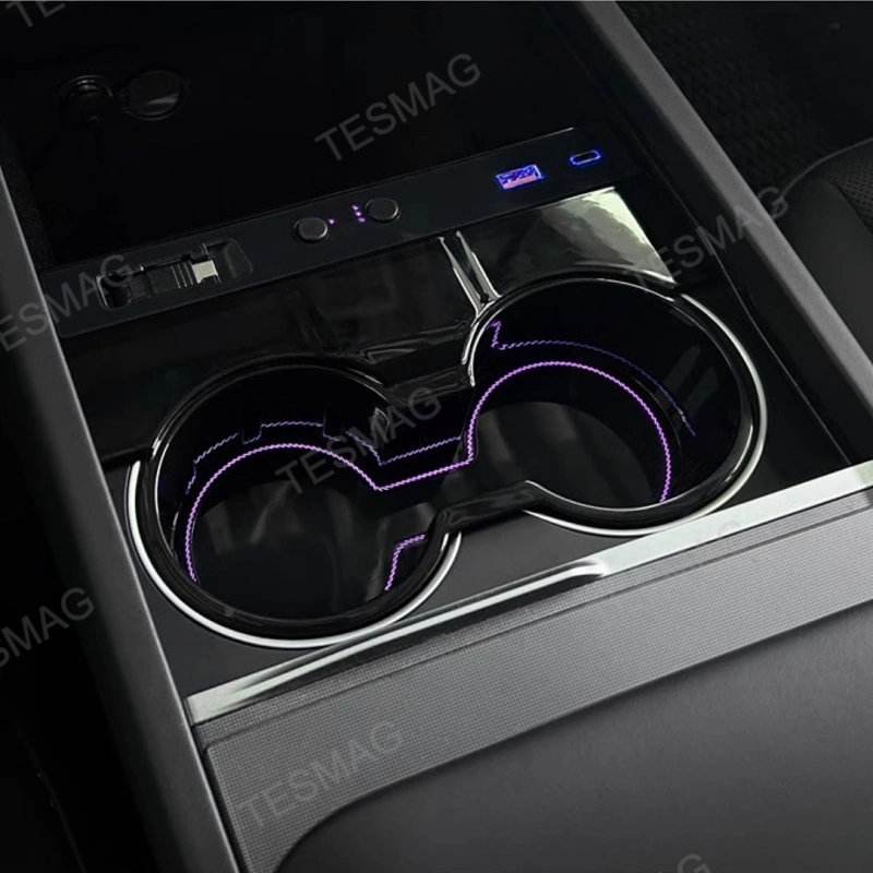 Center Console Cup Holder with Ambient Light for Tesla Model 3 Highland/Model Y Juniper