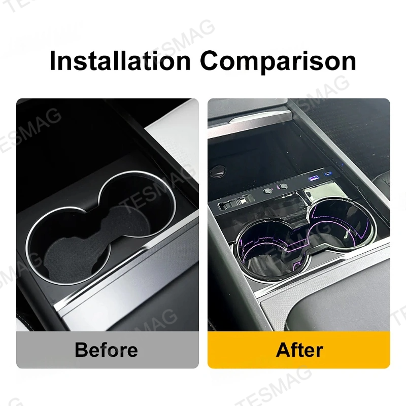 Center Console Cup Holder with Ambient Light for Tesla Model 3 Highland/Model Y Juniper