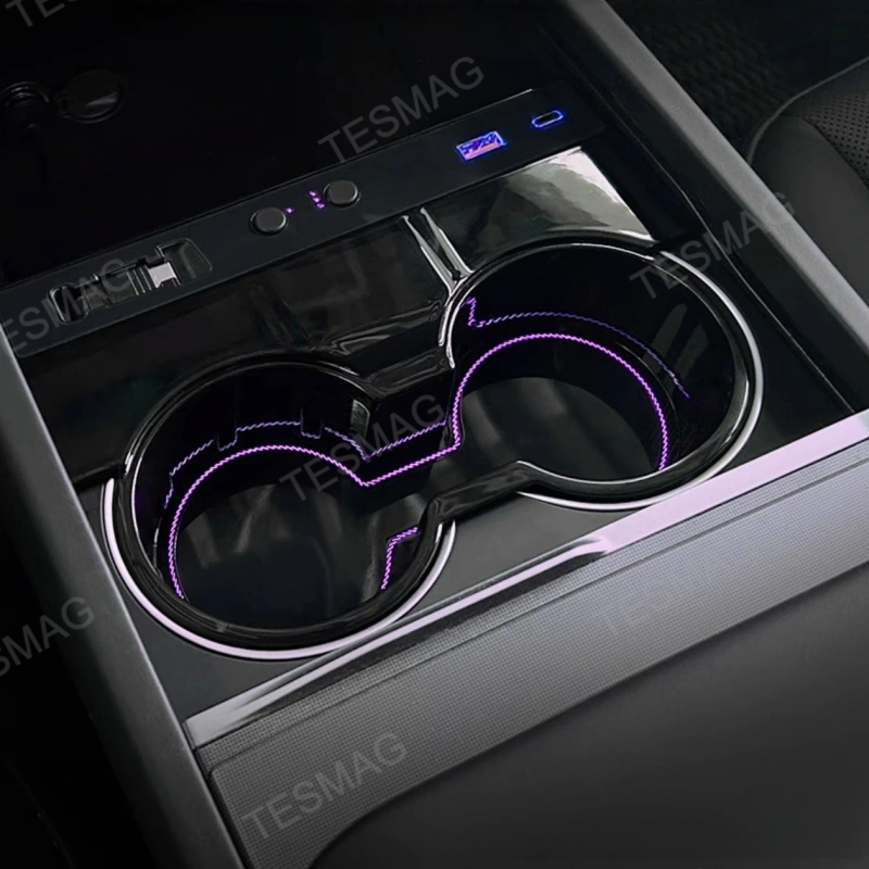 Center Console Cup Holder with Ambient Light for Tesla Model 3 Highland/Model Y Juniper