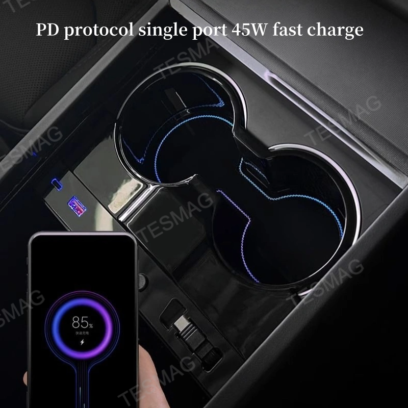 Center Console Cup Holder with Ambient Light for Tesla Model 3 Highland/Model Y Juniper