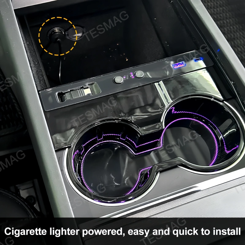 Center Console Cup Holder with Ambient Light for Tesla Model 3 Highland/Model Y Juniper