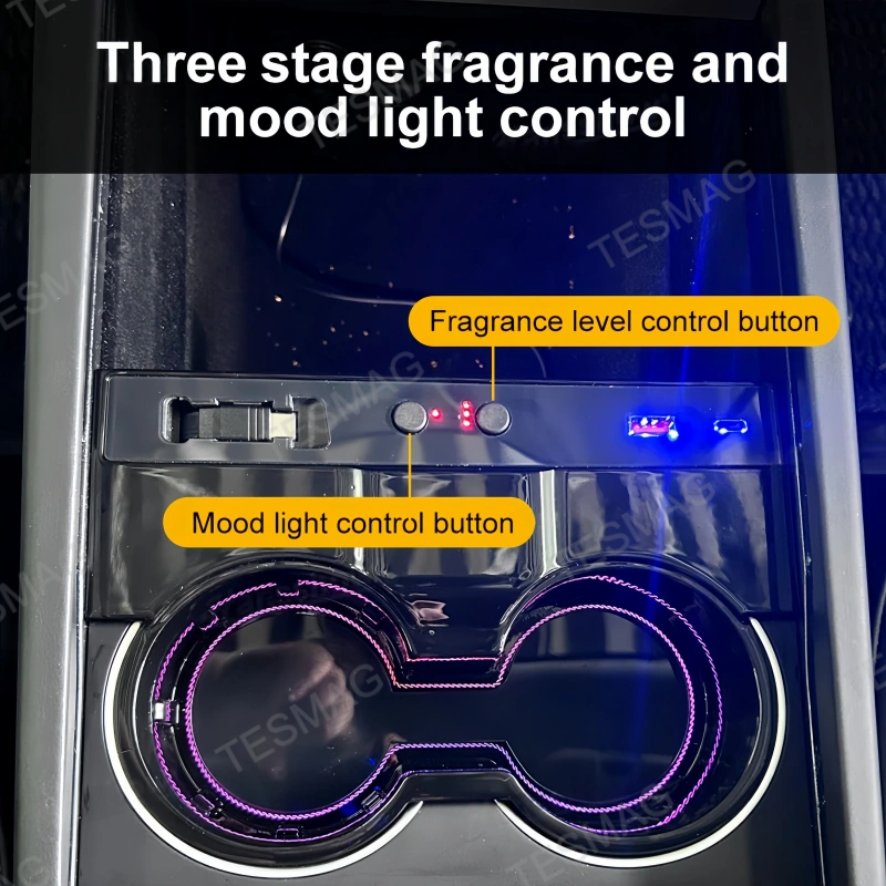 Center Console Cup Holder with Ambient Light for Tesla Model 3 Highland/Model Y Juniper