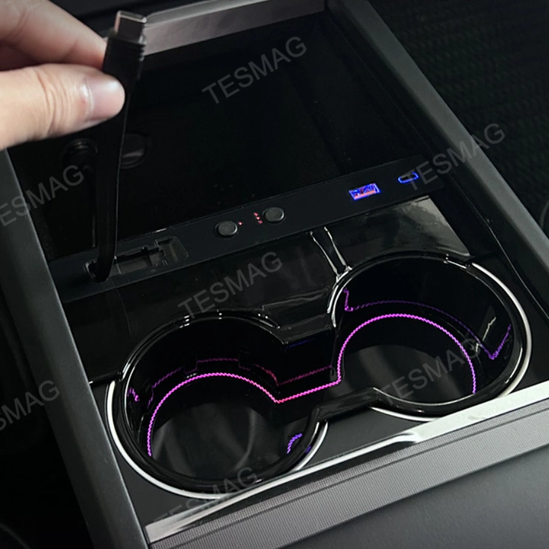 Center Console Cup Holder with Ambient Light for Tesla Model 3 Highland/Model Y Juniper