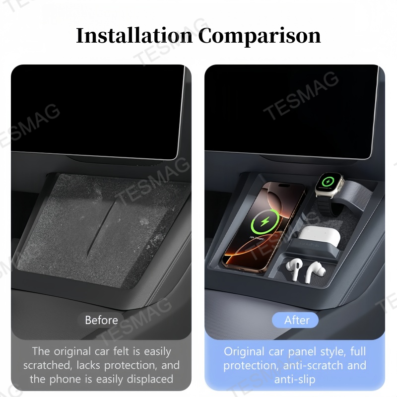 Center Console Wireless Charging Anti-Slip Organizer for Tesla Model 3 Highland/Model Y Juniper