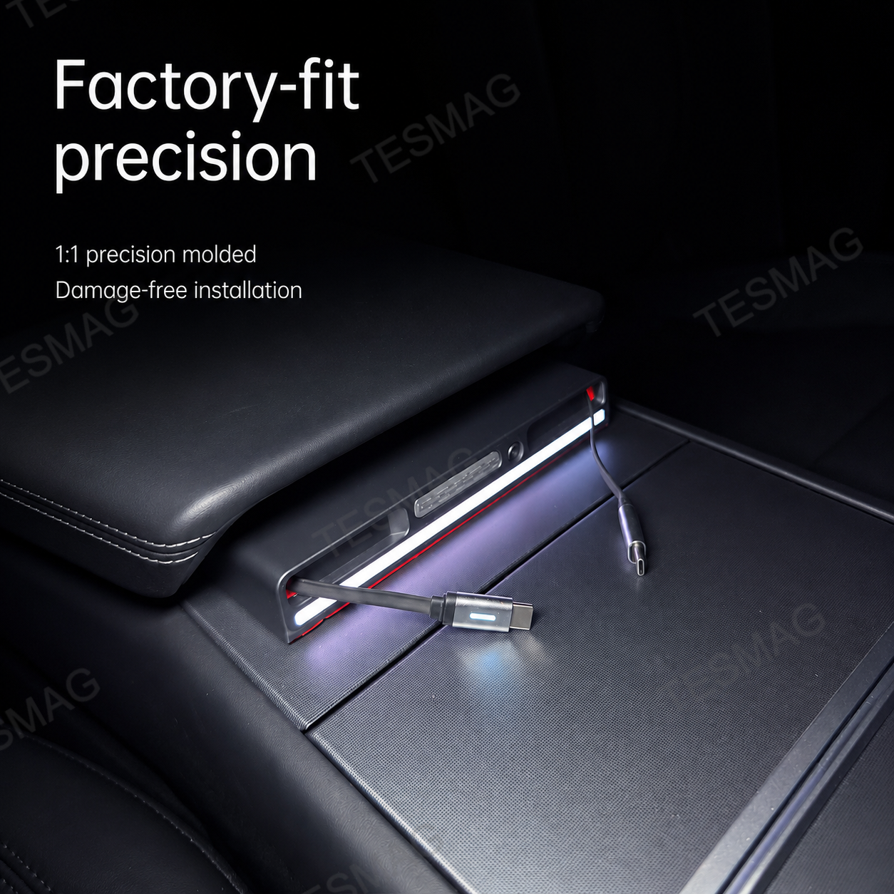 Retractable USB-C Charging Dock with RGB Light & Aroma for Tesla Model 3/Y