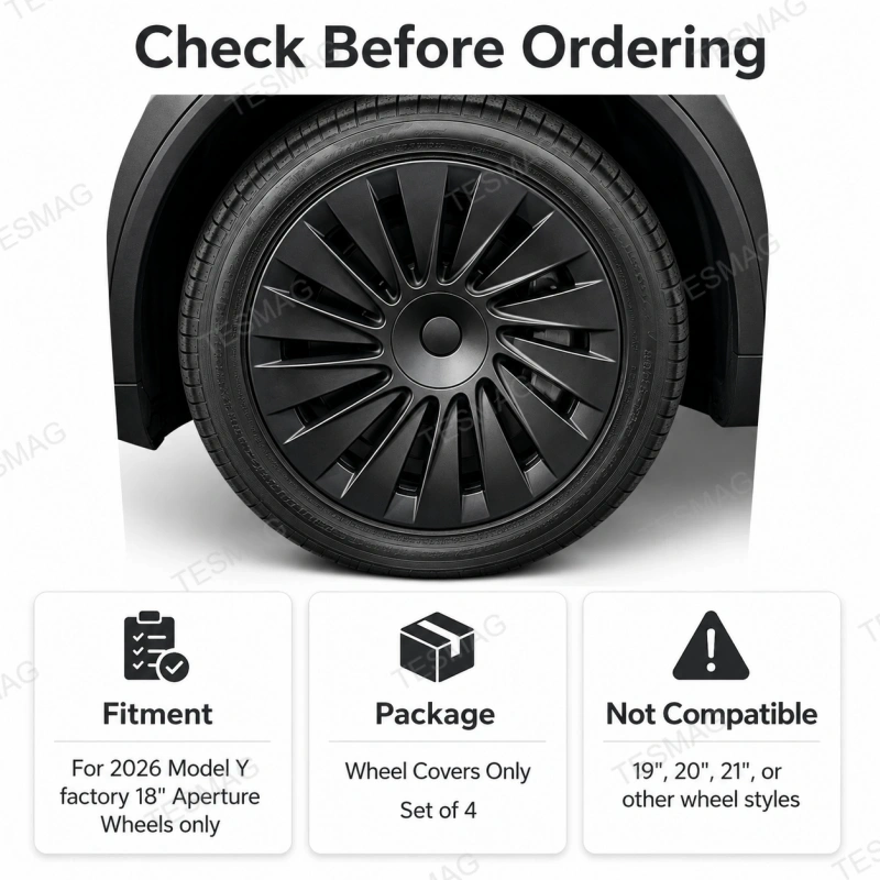 Matte Black Aero Wheel Covers for 2026 Model Y 18" Aperture Wheels – Set of 4
