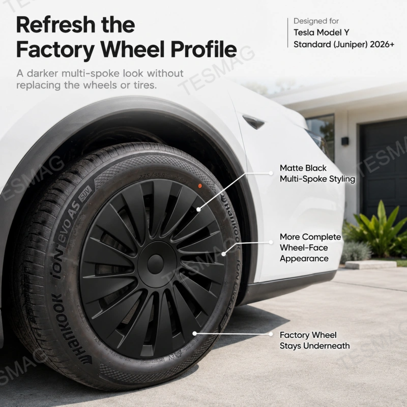 18-Inch Matte Black Aperture Wheel Covers for Tesla Model Y Standard 2026+
