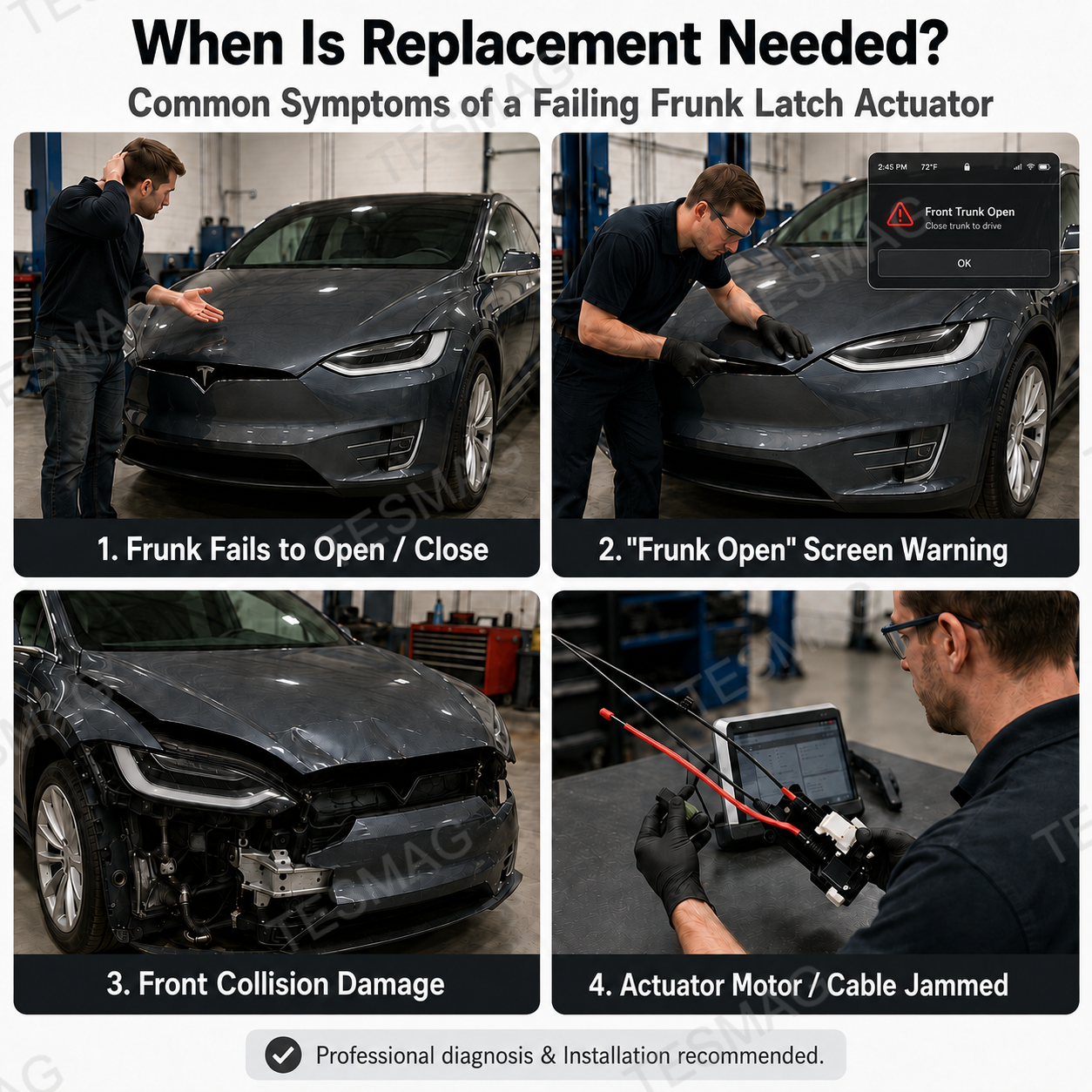 Front Hood Lock Actuator Assembly Replacement  for Tesla Model X 2016-2020 | 1057991-00-E