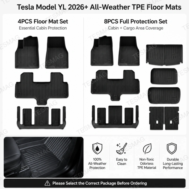 All-Weather TPE Floor Mats for Tesla Model YL 2026+ 6-Seat