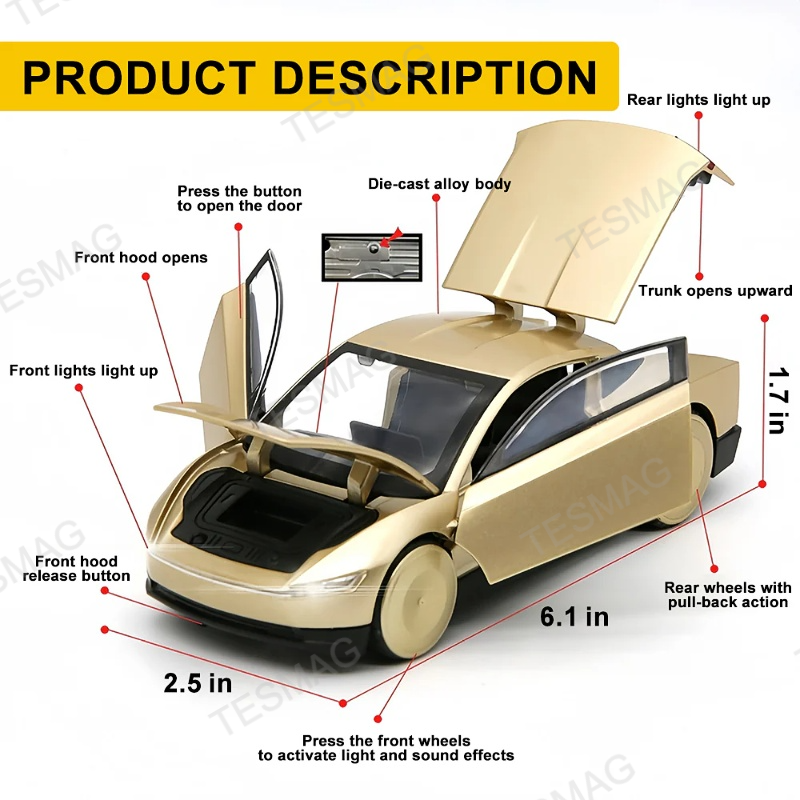 1:32 Cybercab Robotaxi Driverless Taxi Alloy Metal Diecast Model Car