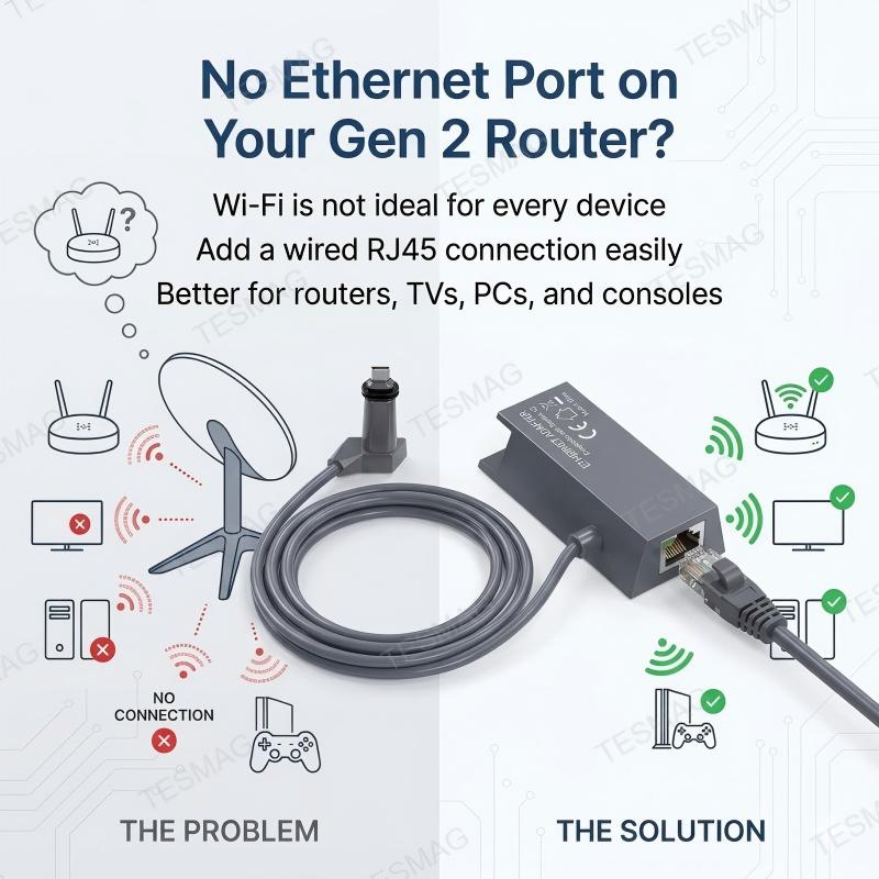 Ethernet Adapter for Starlink Gen 2 / V2 | RJ45 Wired Network Adapter