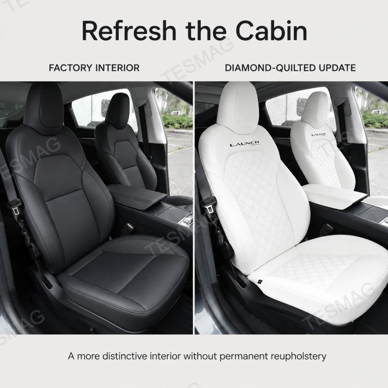 Diamond-Quilted Nappa Leather Seat Covers for Tesla Model Y Juniper Premium 2025.03+
