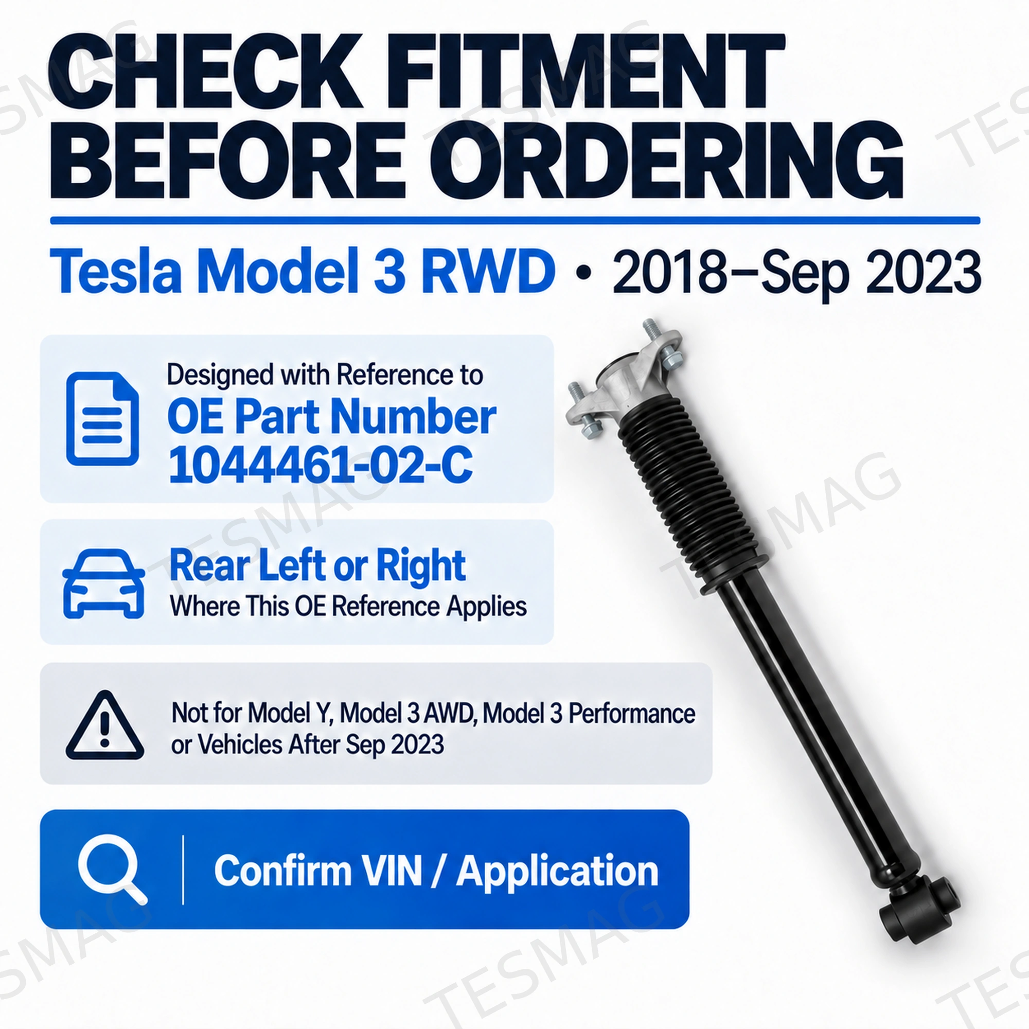 Rear Shock Absorber Replacement for Tesla Model 3 RWD 2018–Sep 2023 | 1044461-02-C