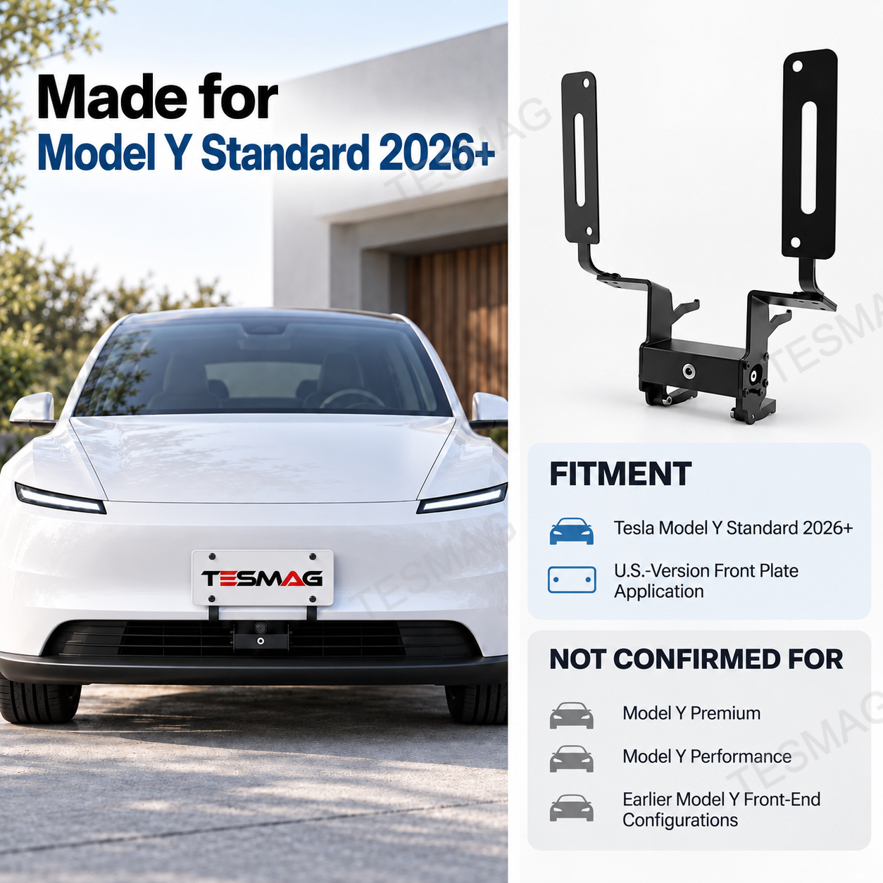 No-Drill Front License Plate Bracket for Tesla Model Y Standard / Model 3 Highland
