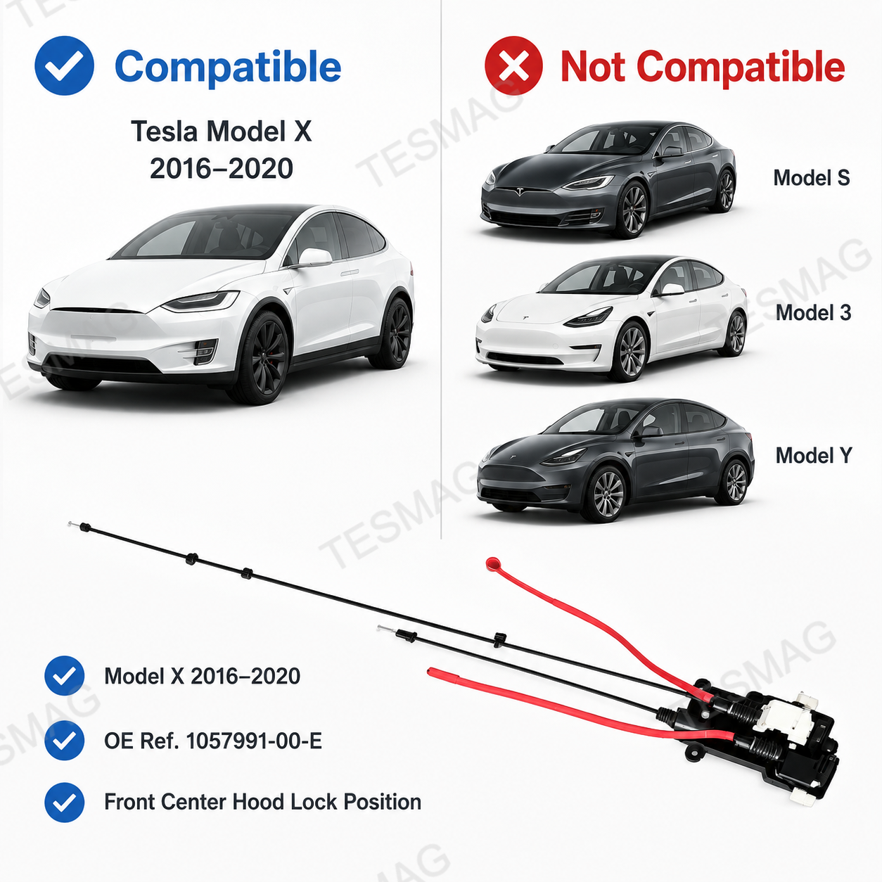 Front Hood Lock Actuator Assembly Replacement  for Tesla Model X 2016-2020 | 1057991-00-E