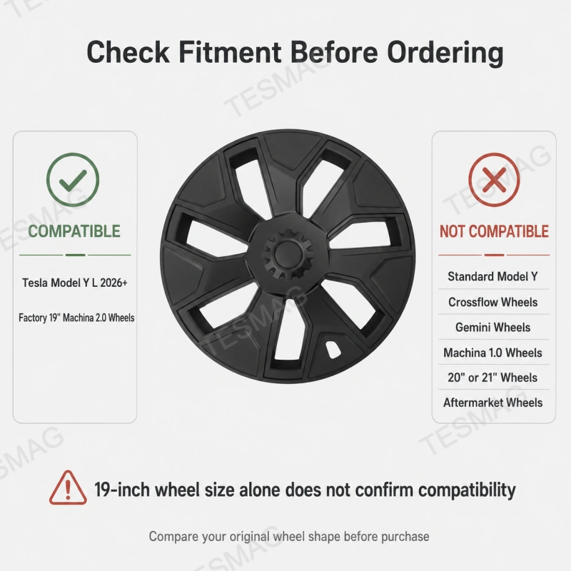 19-Inch Matte Black Wheel Cover Set for Tesla Model Y L 2026+ Machina 2.0