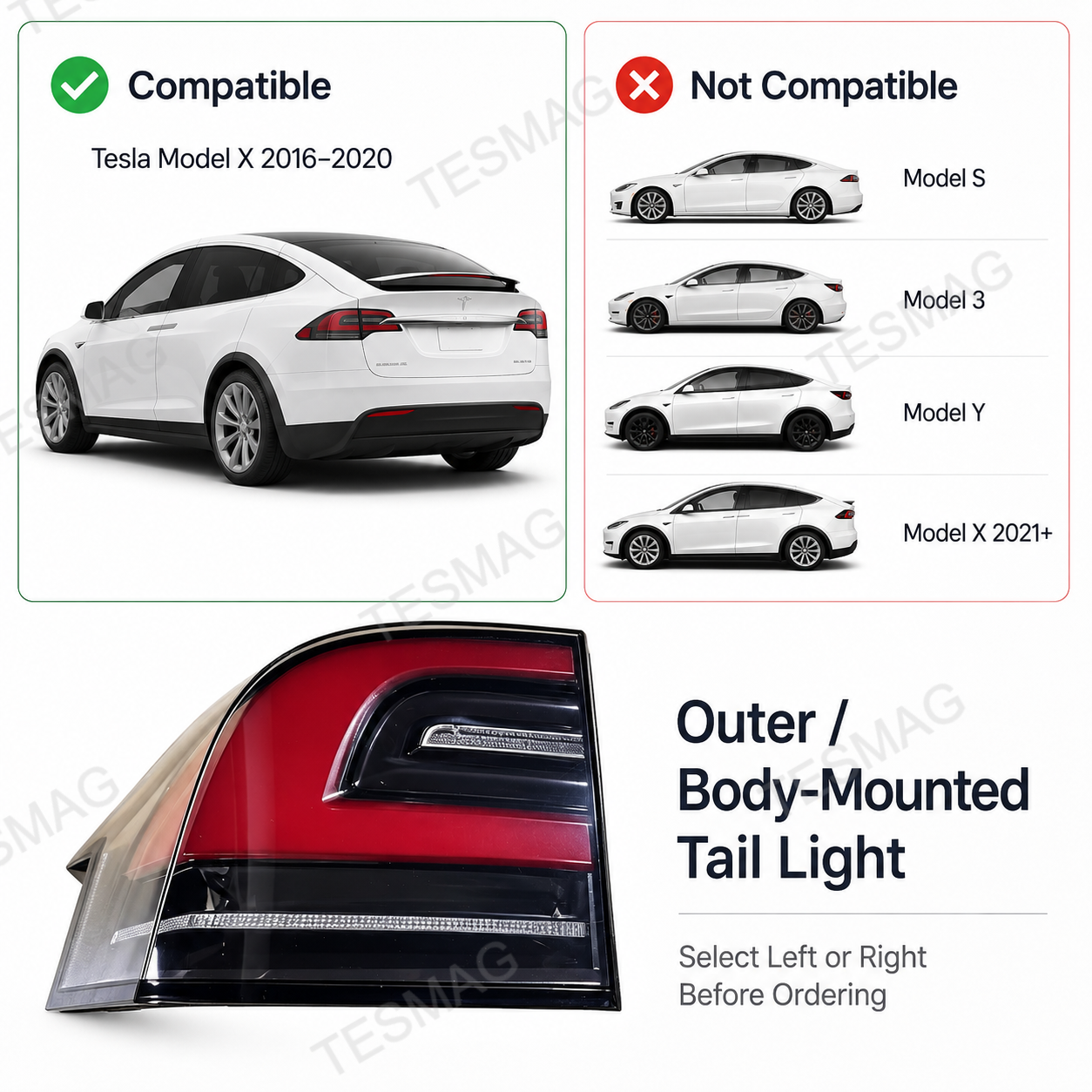 Rear Outer Tail Light for Tesla Model X 2016–2020 | Left 1034334-00-A / Right 1034335-00-A