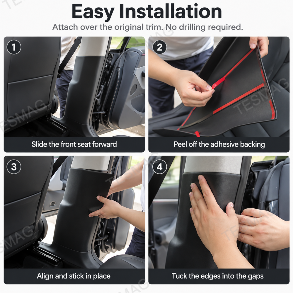 Four installation steps for Model Y Juniper interior B-pillar protectors