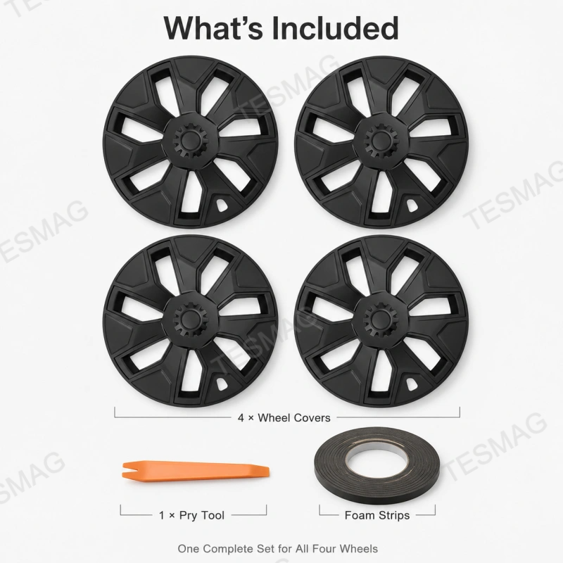 19-Inch Matte Black Wheel Cover Set for Tesla Model Y L 2026+ Machina 2.0