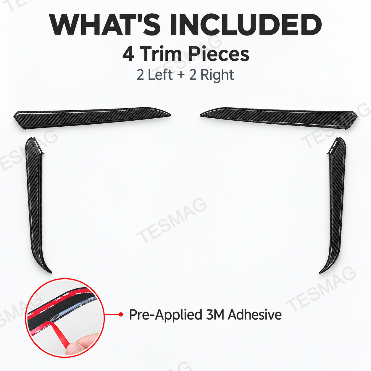 Four-piece Model Y Juniper front lamp trim set with pre-applied 3M adhesive